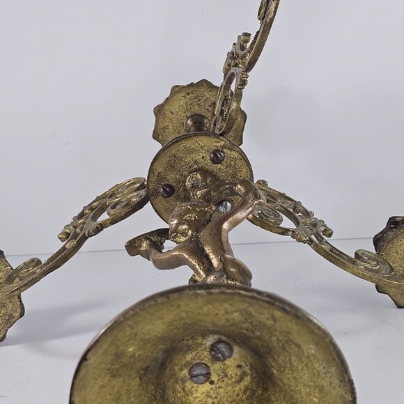 Antique Victorian Cherub Candelabra Brass Cast Metal 3 Arms Candle Holder - Picture 12 of 12